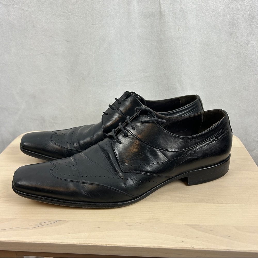 LUCA DEL FORTE Black Leather Wingtip Tapered Square Toe Dress‎ Shoes Size 44/11